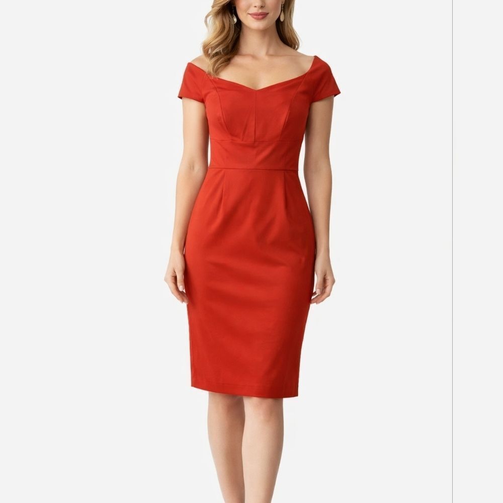 Roland Mouret Red‎ Crepe Paneled Midi Dress Size 12